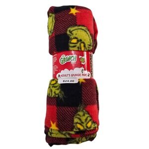 Dr. Seuss The Grinch Lounge Pants Unisex Medium Red Plaid Polyester Fleece Sleep